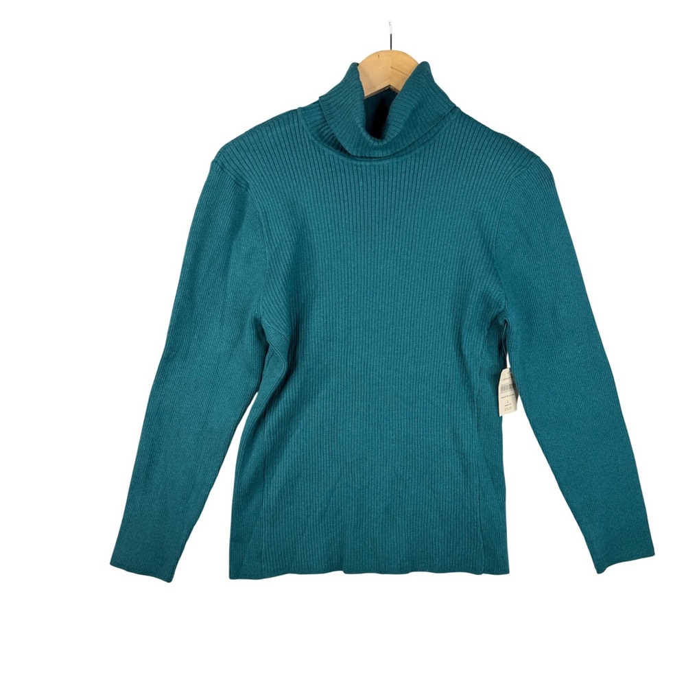 New Coldwater Creek Turtle Neck Mixed Ribbed Sweater‎ size Large Green